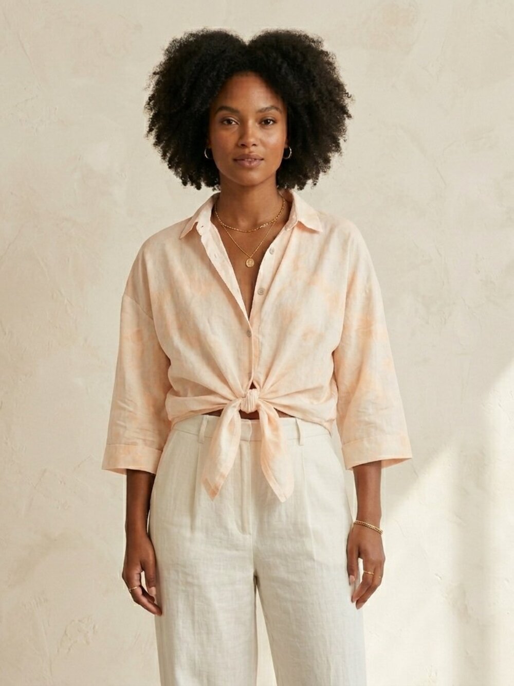 OAT New York Tie-Front Button Down Blouse - Size M